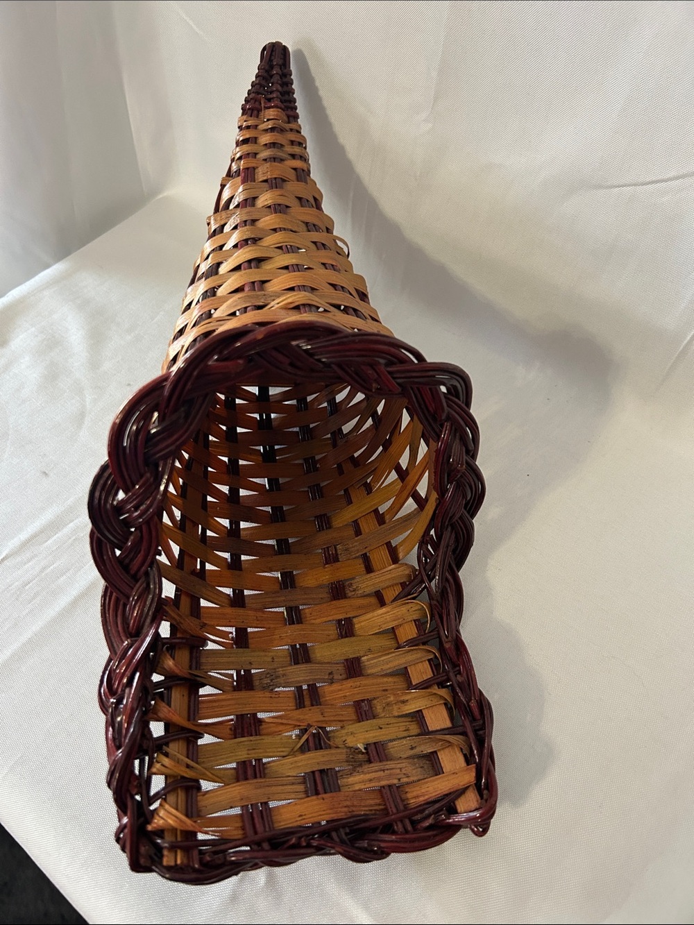 Handwoven Decorative cornucopia Basket - Brown and Dark Brown